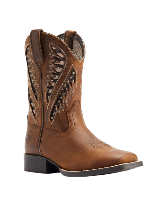 8" Distressed Tan Leather Youth Boot Featuring Stars And Stripes Vents On The Shaft