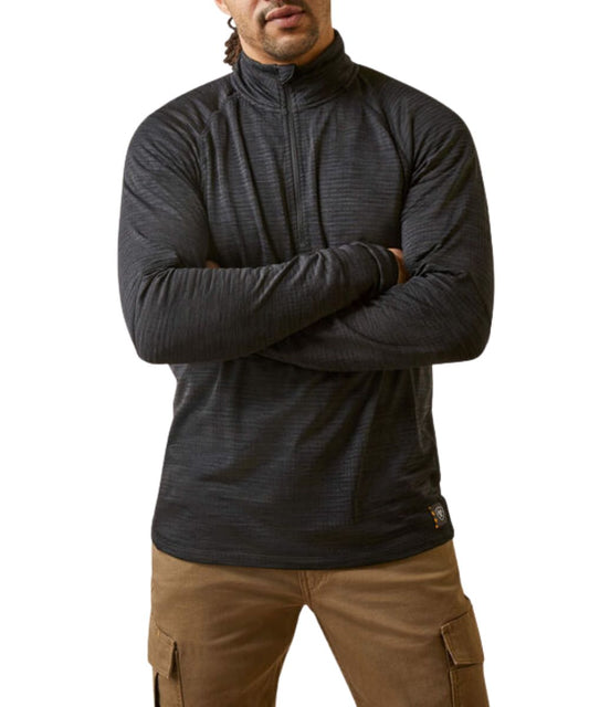 Ariat men's Rebar long sleeve 1/4 zip pullover in black.