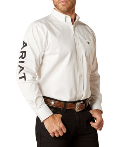Men's White Slim Fit Long Sleeve Button Down Shirt With Extra Length In The Sleeves And Hem