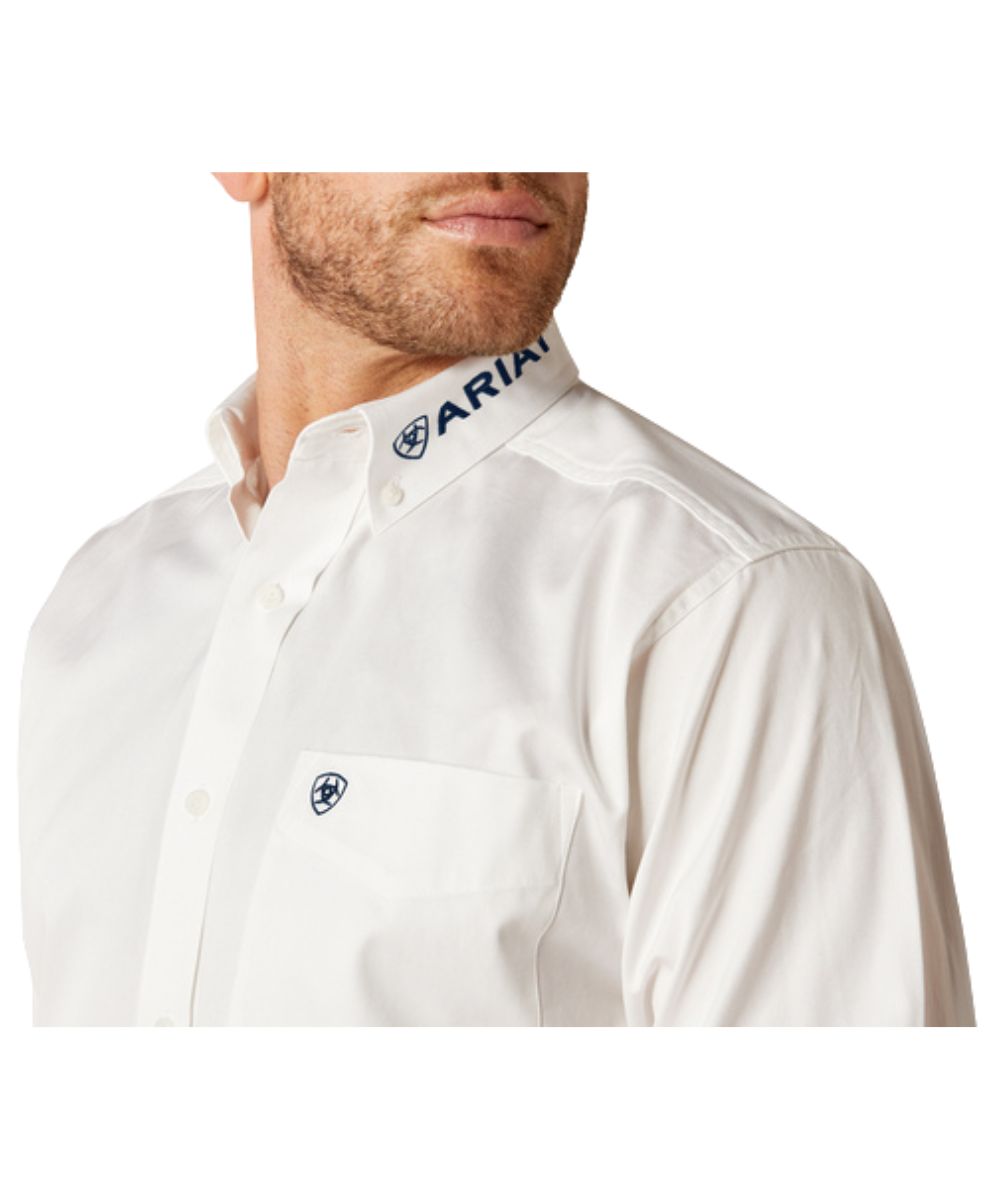 Button Down Collar With Black Logo Embroidery, And A Single Open Chest Pocket With Ariat Shield Logo Embroidery