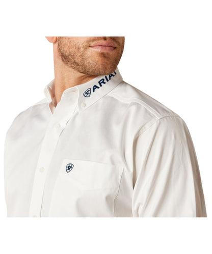 Button Down Collar With Black Logo Embroidery, And A Single Open Chest Pocket With Ariat Shield Logo Embroidery