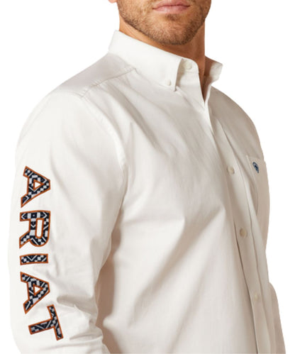Black And White Logo Embroidery With Red Outline Down The Sleeve