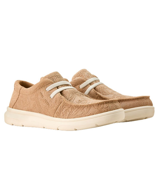 Girl's 2.5" Tan Floral Embossed Suede Casual Hilo Shoe