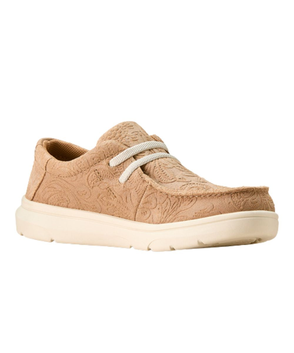 Girl's Tan Floral Embossed Suede Casual Shoe