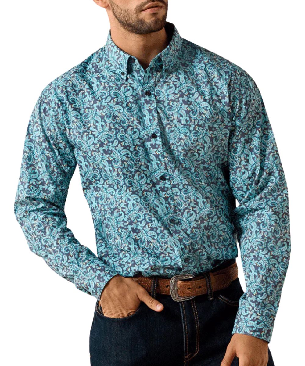 Ariat Men's Blue Elixir Paisley Print Phelps Classic Fit Shirt 10071602