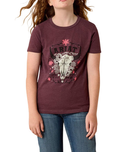 Ariat Girls' Floral Skull Tee