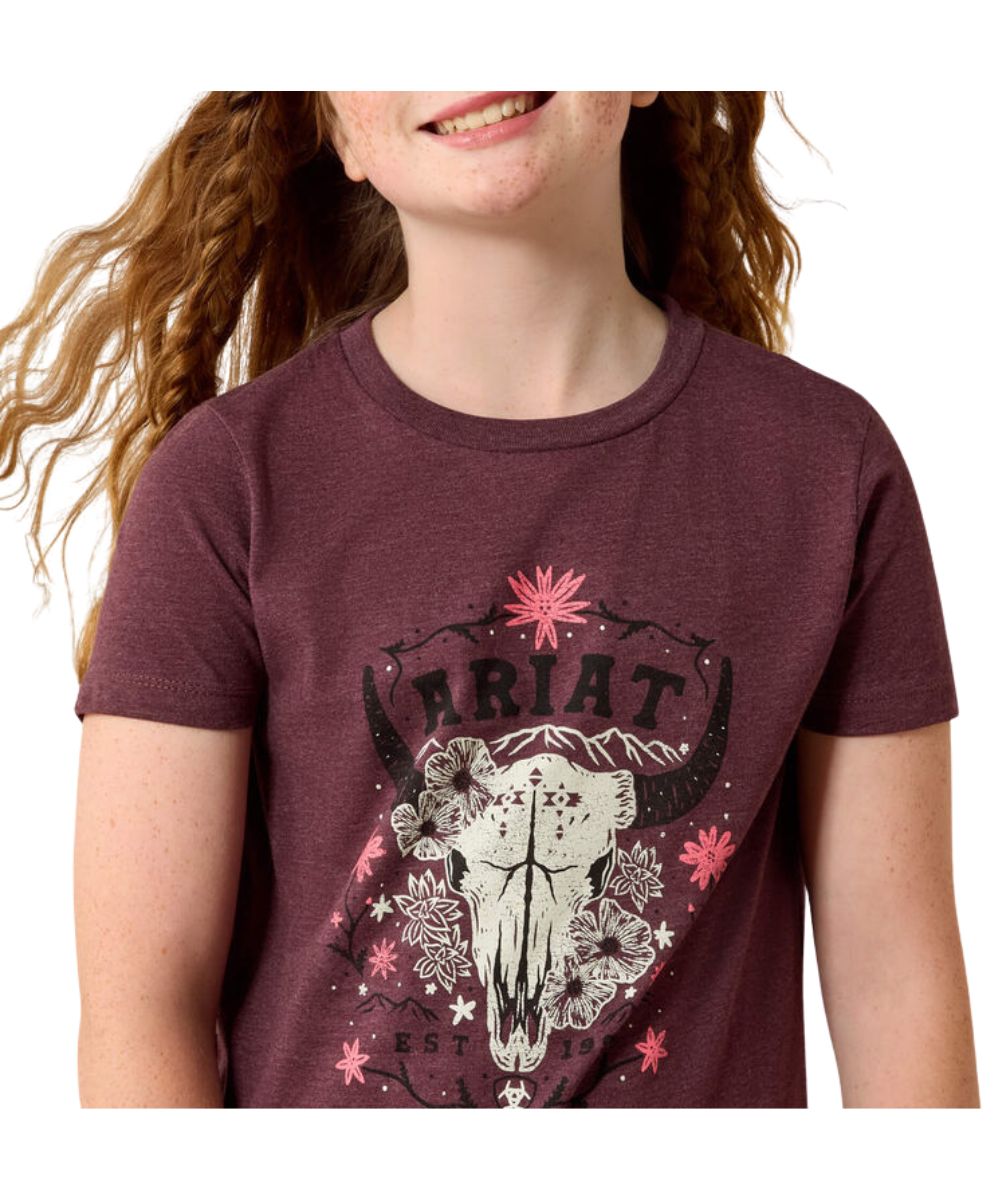 Ariat Girls' Floral Skull Tee