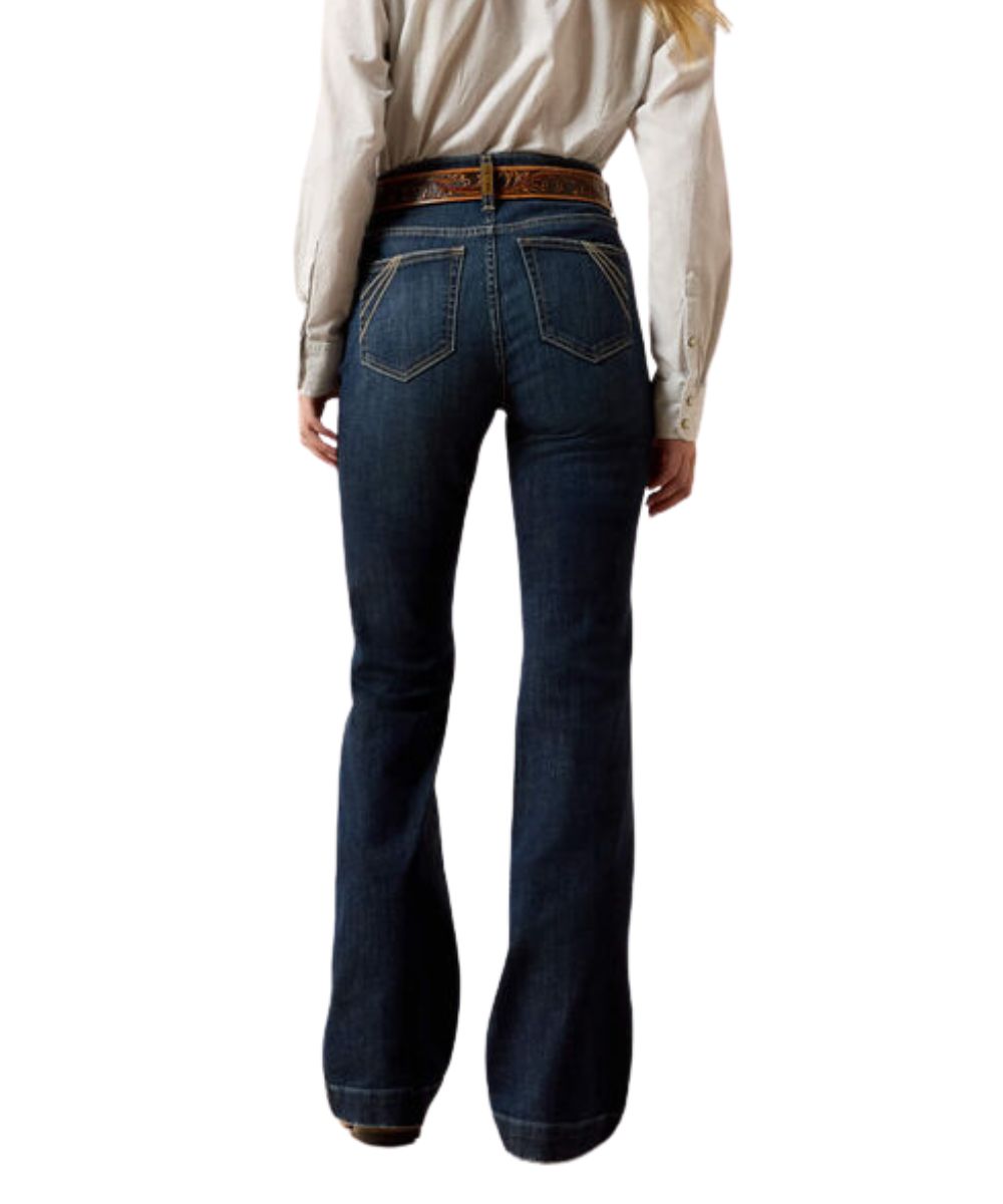 Back View Of The Women's High Rise Dark Wash Trouser Jean