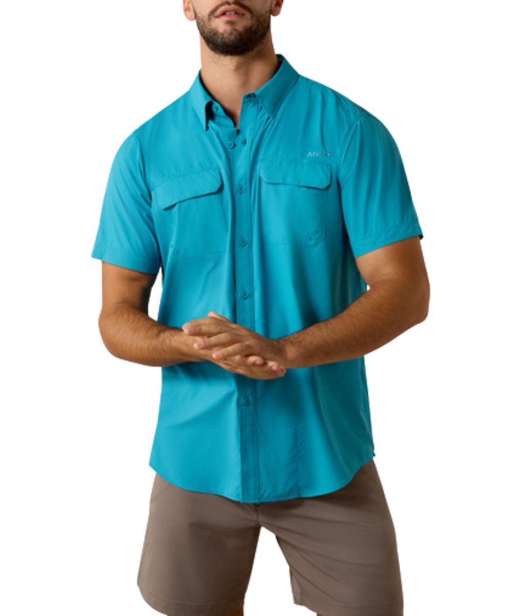 Men's Slim Fit Short Sleeve Solid Blue Button Down Shirt