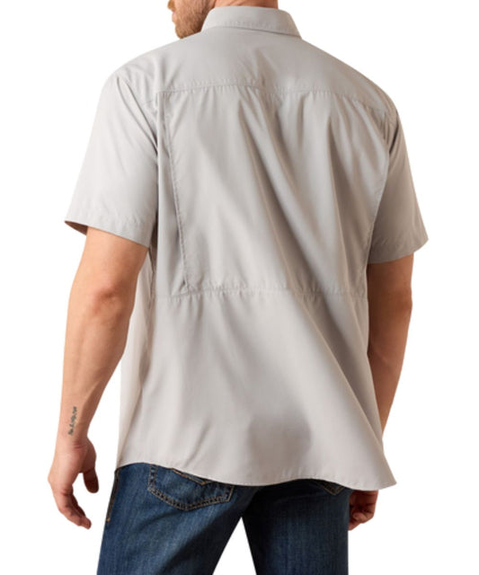 Back View Of The Men's Light Grey Short Sleeve Button Down Shirt