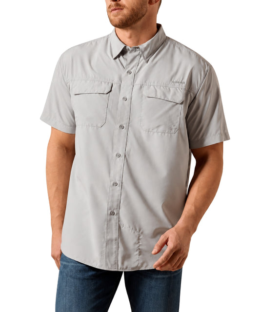 Ariat Men's VentTEK Outbound Light Grey Button Down Shirt front on white background