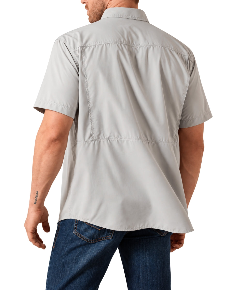 Ariat Men's VentTEK Outbound Light Grey Button Down Shirt back on white background