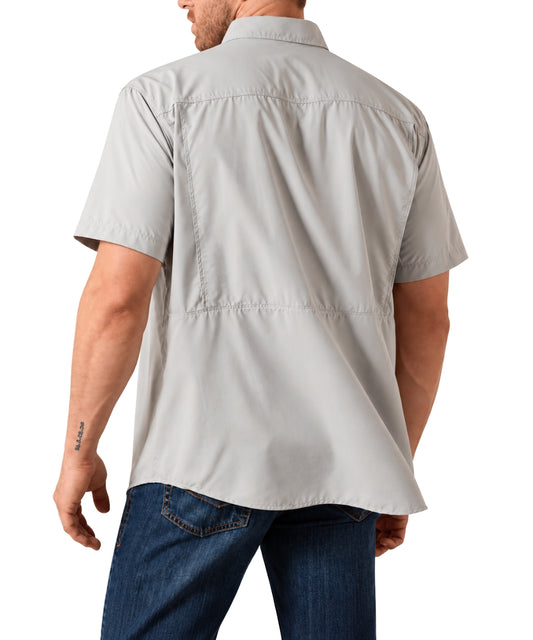 Ariat Men's VentTEK Outbound Light Grey Button Down Shirt back on white background