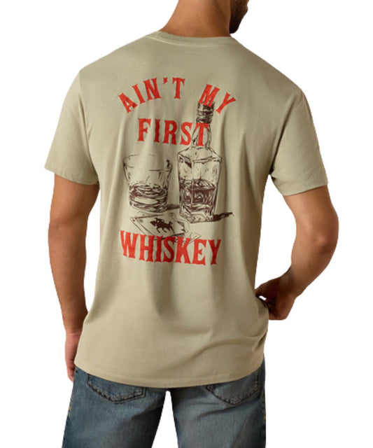 Men's Elm/Beige Short Sleeve Whiskey Graphic Tee, The Back Reads: "Ain't My First Whiskey"