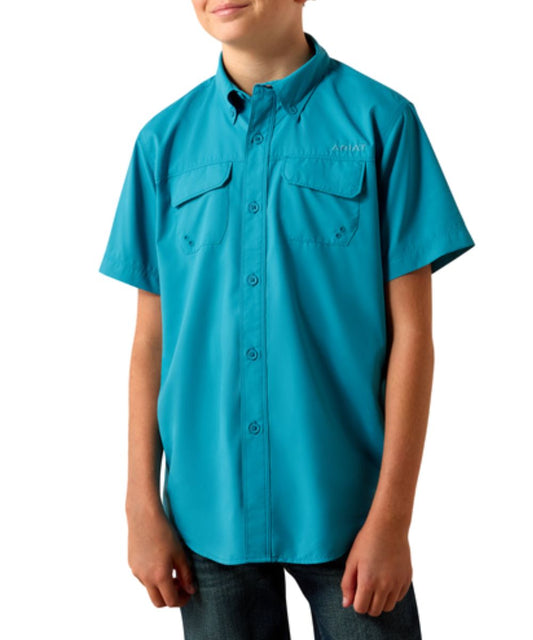 Boy's Blue Moon/Turquoise Short Sleeve Button Down Shirt 