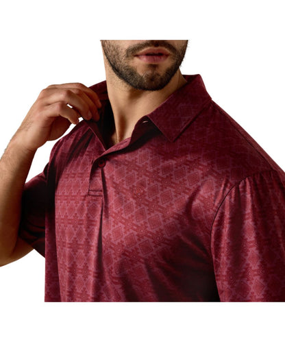 Close-Up View Of The Southwest Stripe Print And 3-Button Polo Placket