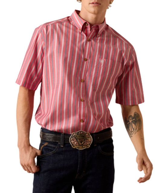 Men's Hibiscus Red Classic Fit Short Sleeve Button Down Shirt