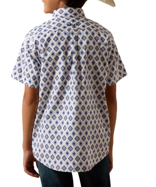 Boy's Short Sleeve Button Down Shirt With A Straight Back Yoke And Box Pleat, Classic Fit With Extra Length