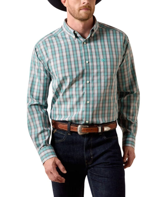 MNS ARIAT L/S WOLFE BUTTON UP SHIRT - BLUE PLAID
