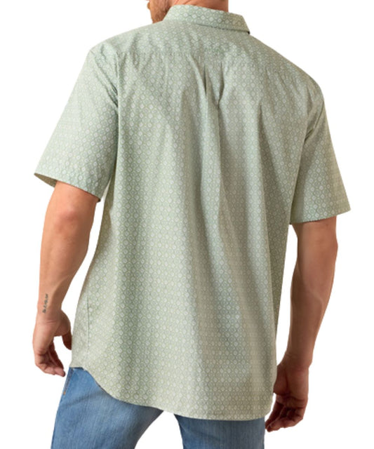 Men's Laurel Green Southwestern Print Short Sleeve Shirt With A Straight Back Yoke And Box Pleat