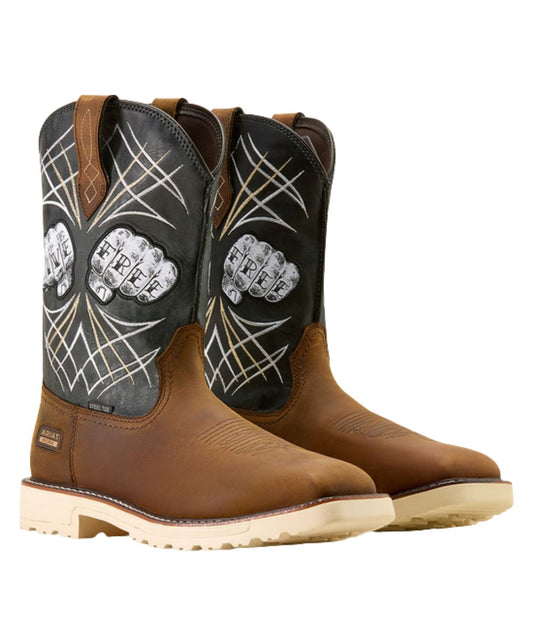 Men's 11" Premium Leather Steel Toe Work Boot With A Distressed Brown Vamp And A Storm Black Shaft