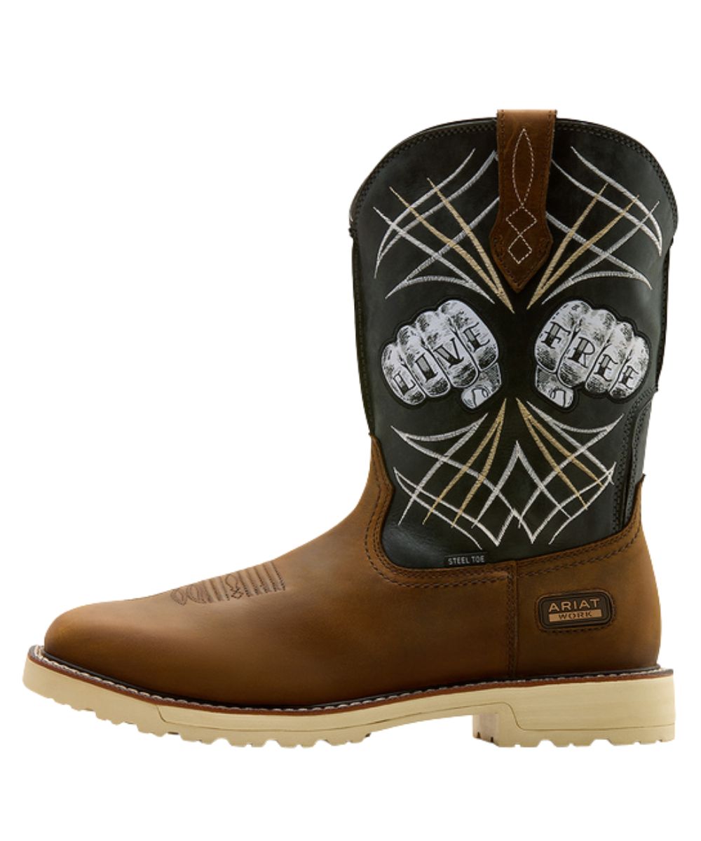 Men's Ariat Work Boot With Embroidered Stitch Pattern On The Shaft