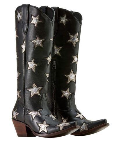 Women's 16.5" Black Boot Featuring Silver Star Overlays