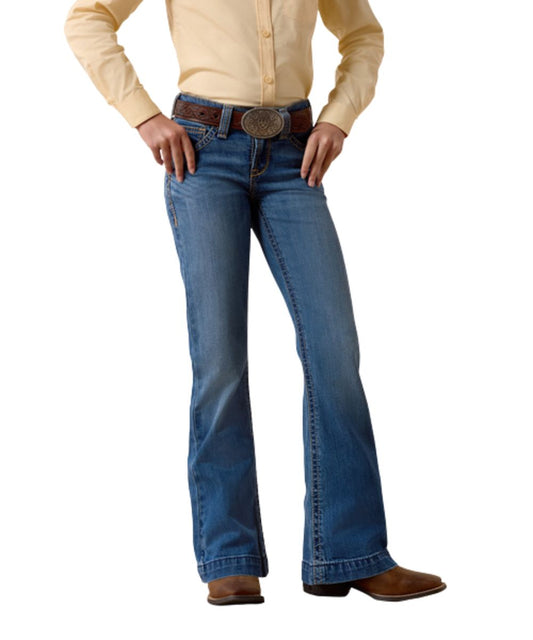 Girl's Mid Rise Slim Wide Leg Trouser Jean In A Medium Wash