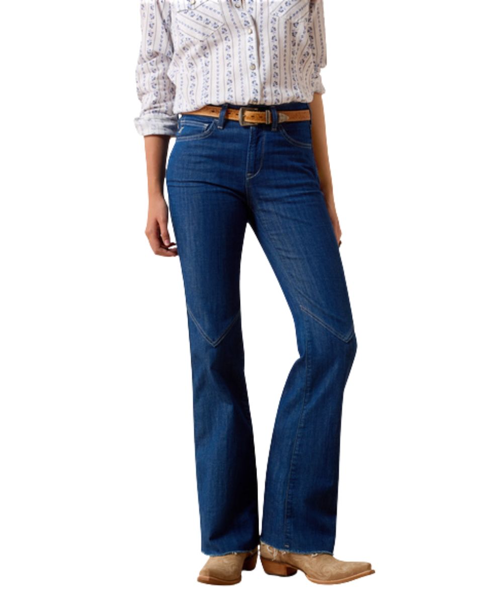 Women's High Rise Slim Trouser Jean Featuring Western Yoke Pocket Stitching And Matching Knee Detail