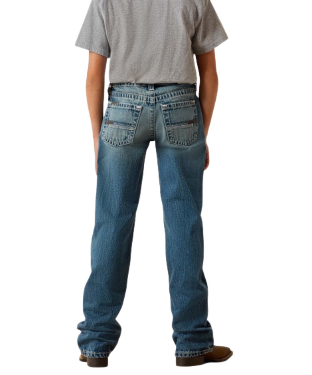 Back View Of The Boy's Medium Wash Slim Straight Leg Jean