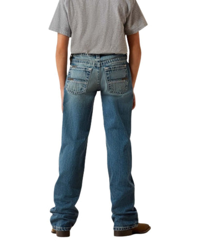 Back View Of The Boy's Medium Wash Slim Straight Leg Jean