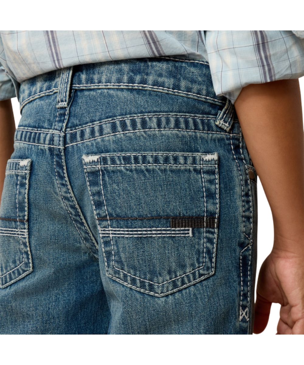 Boy's Mid Rise Straight Leg Jean With Contrast Embroidered Back Pockets