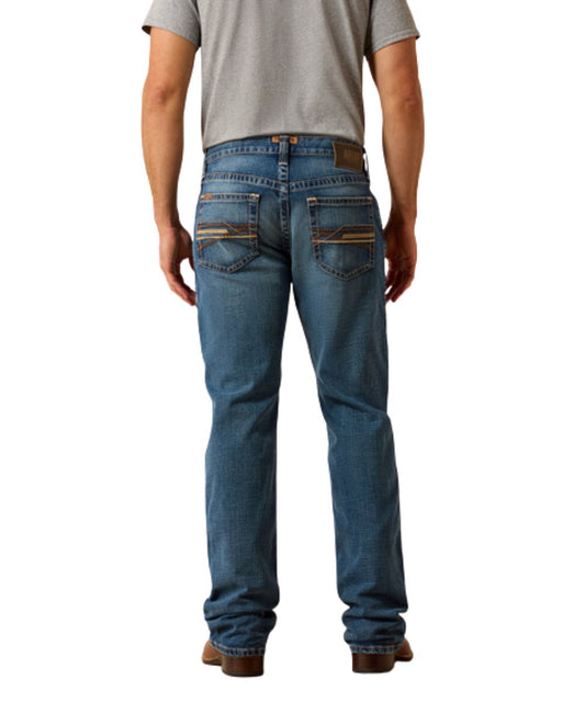 Back View Of The Men's Medium Wash Relaxed Fit Boot Cut Jean