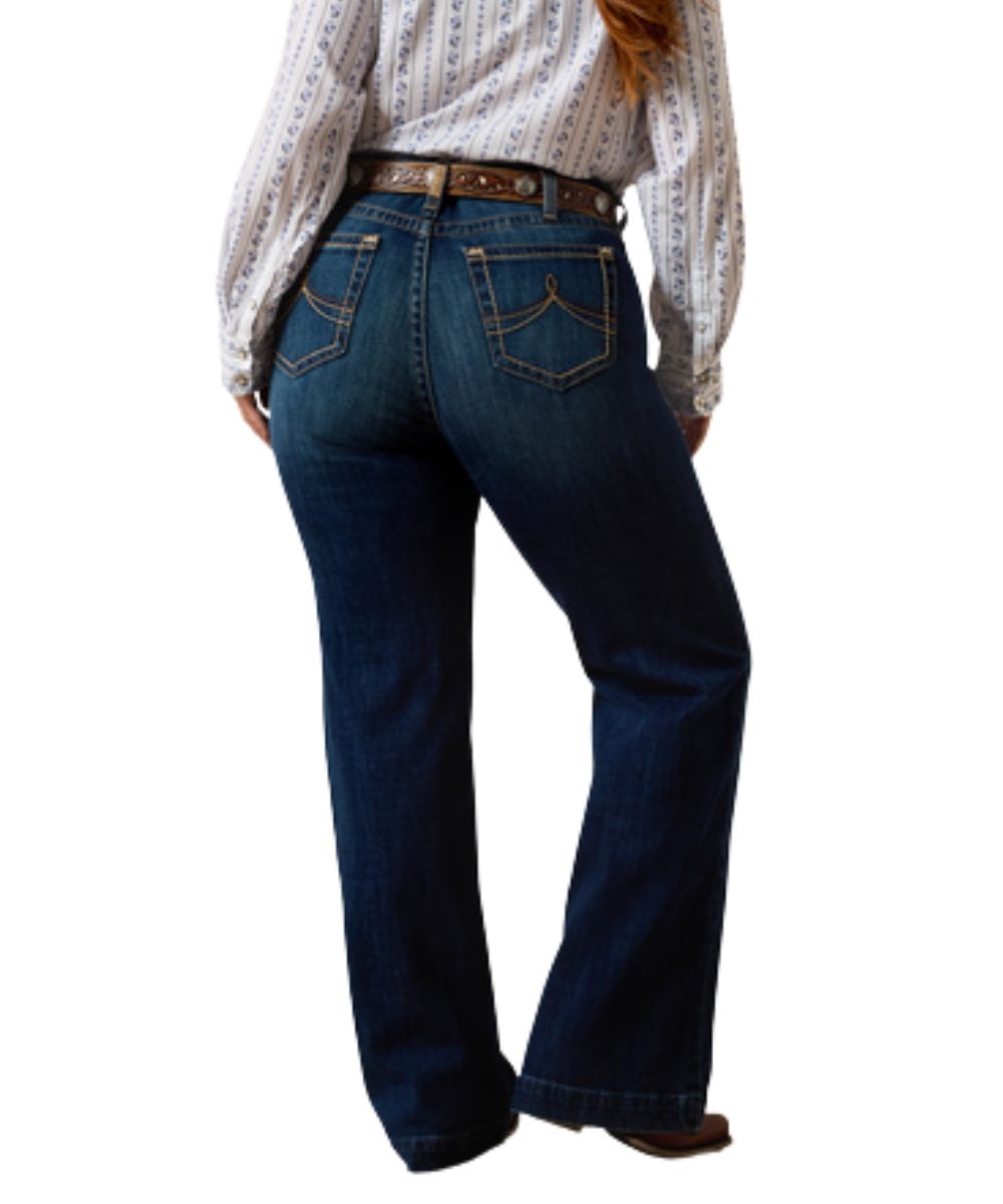 Back View Of The Women's Plus Size Dark Wash Trouser Jean Featuring The Perfect Rise