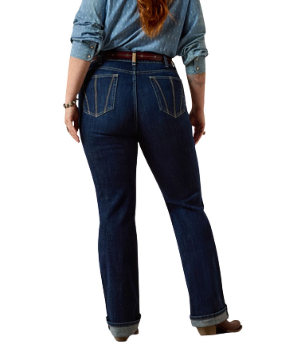 Back View Of The Women's Plus Size Dark Wash Boot Cut Jean
