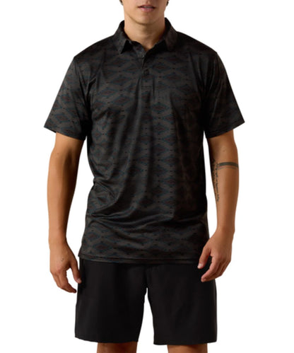 Men's Short Sleeve Southwestern Print Polo Shirt In Charcoal Heather With A Classic Fit And Extra Length