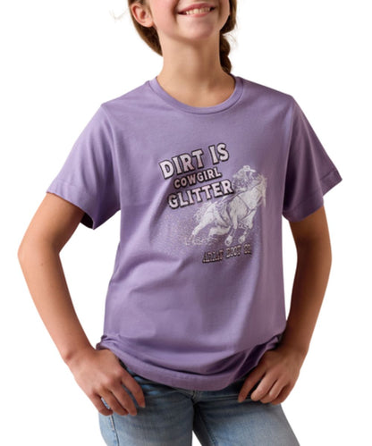 Girl's Lavender Graphic Tee Reads: "Dirt Is Cowgirl Glitter"