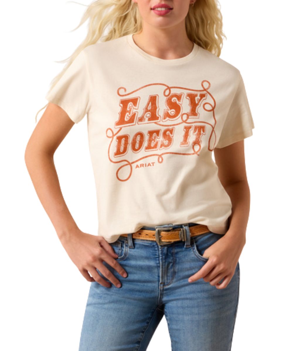 Women's Natural Boxy Fit Cropped Graphic Tee Reads: "Easy Does It"