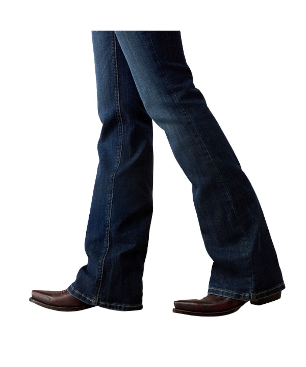 Leg view of the boot cut leg that stacks perfectly over boots