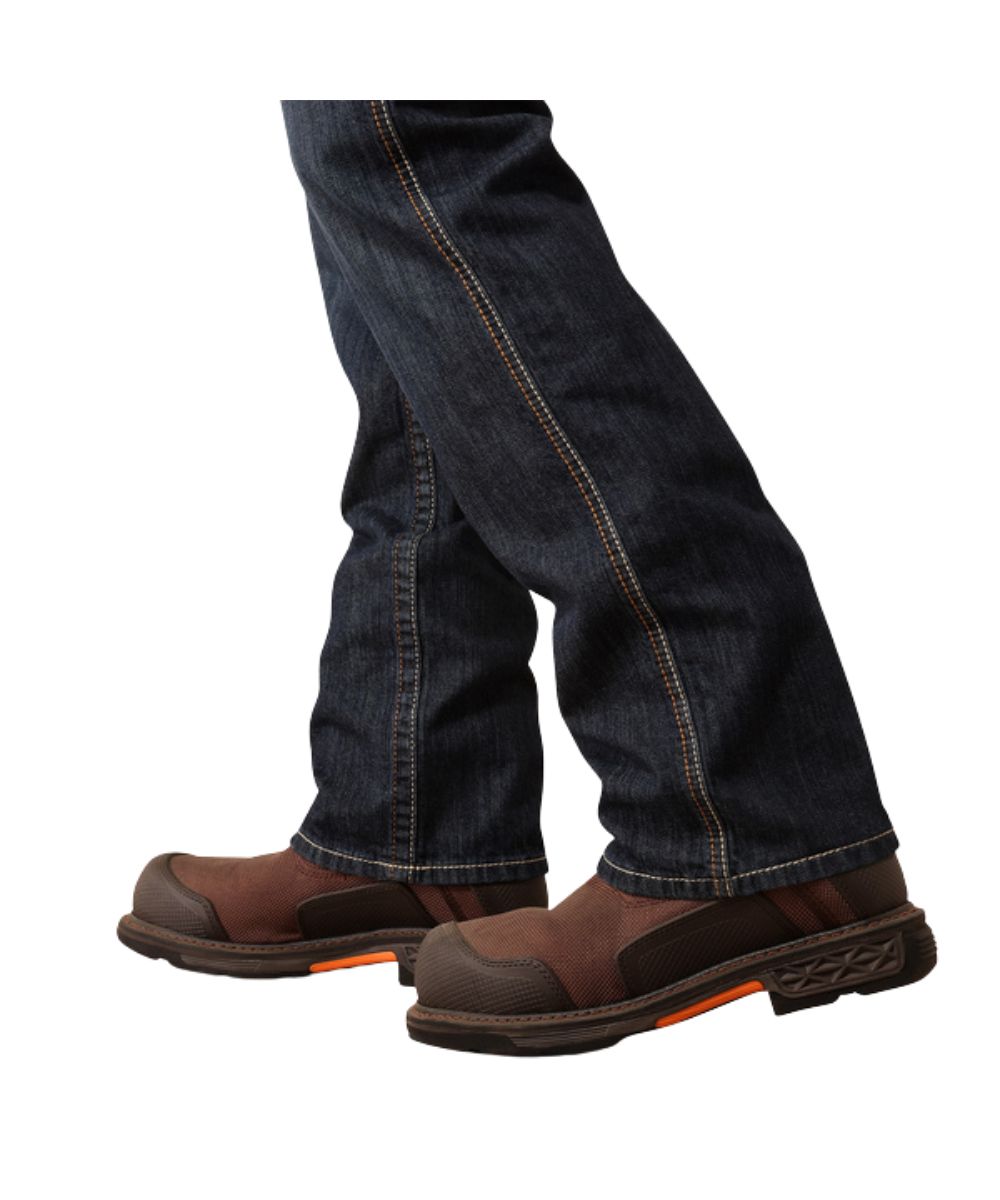 Close-up view of the straight leg for a slimmer fit over boots