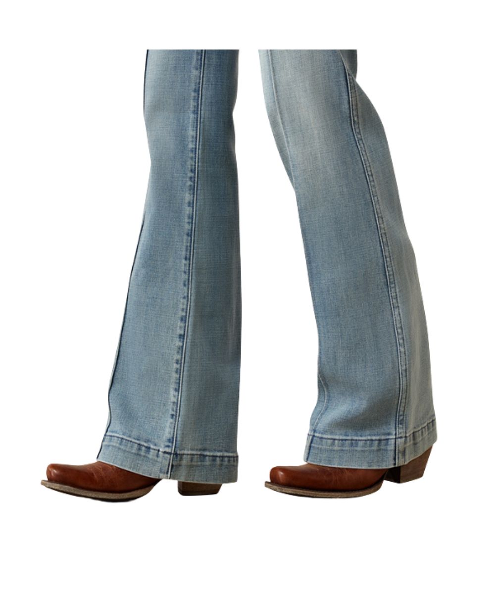 Close-up view of the wide leg featuring the trouser hem