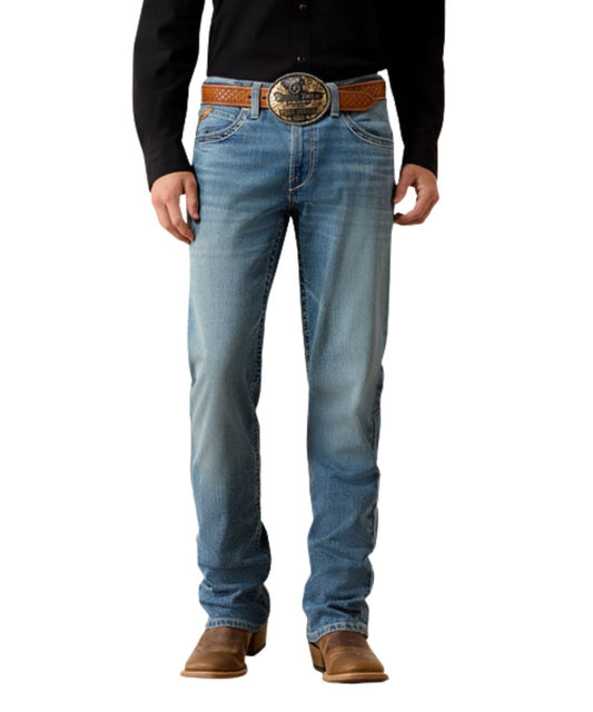 Front view of the men's m5 straight johnathan logan straight leg jean in a medium wash