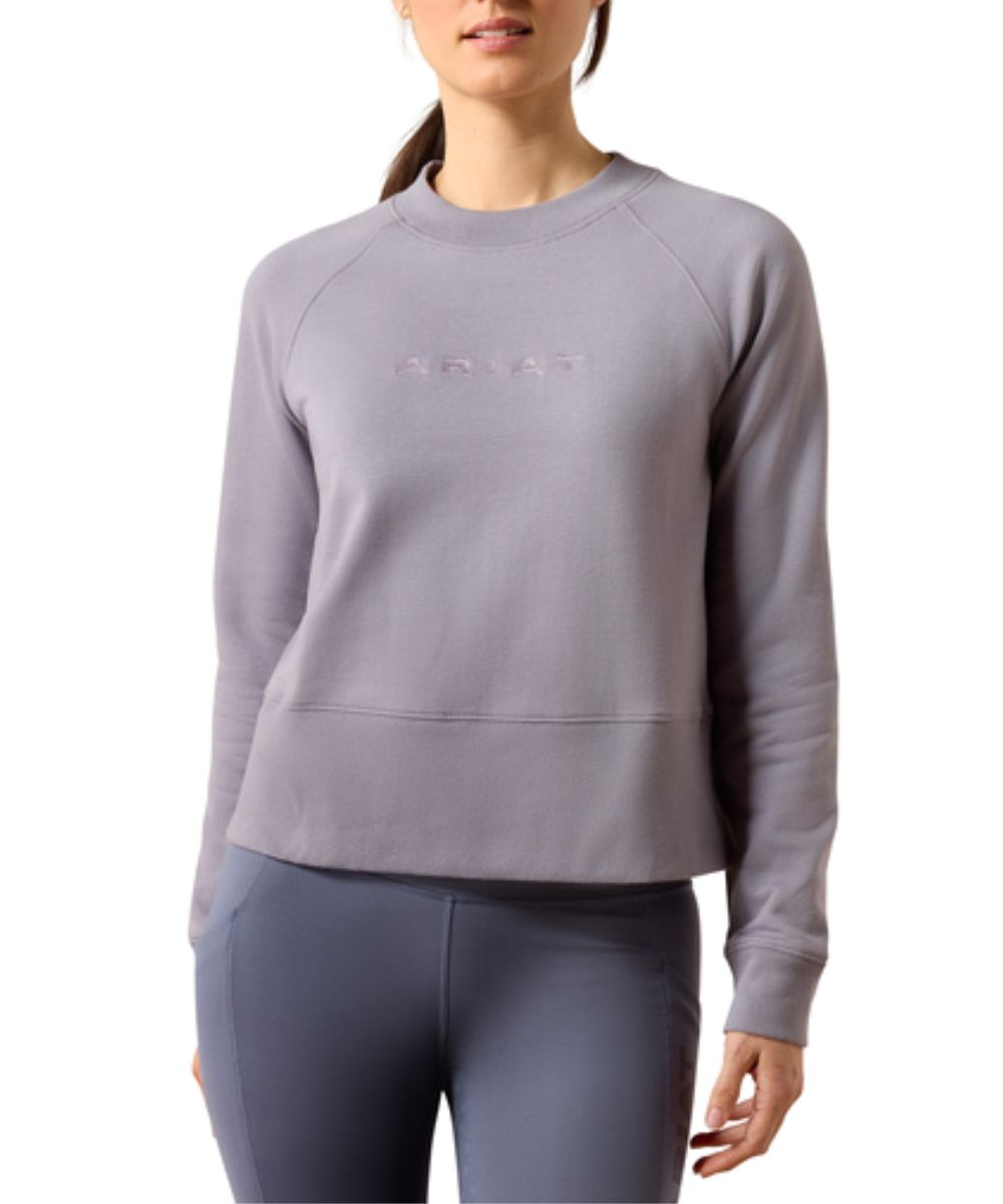 Front view of the women's quicksilver Ariat Martine Sweatshirt featuring the slightly cropped silhouette, retro vibes, and logo embroidery across the chest