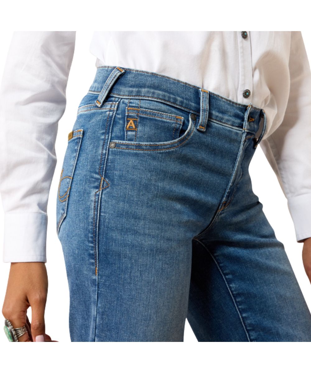 Close-up view of the front pockets featuring the perfect rise and contoured waistband