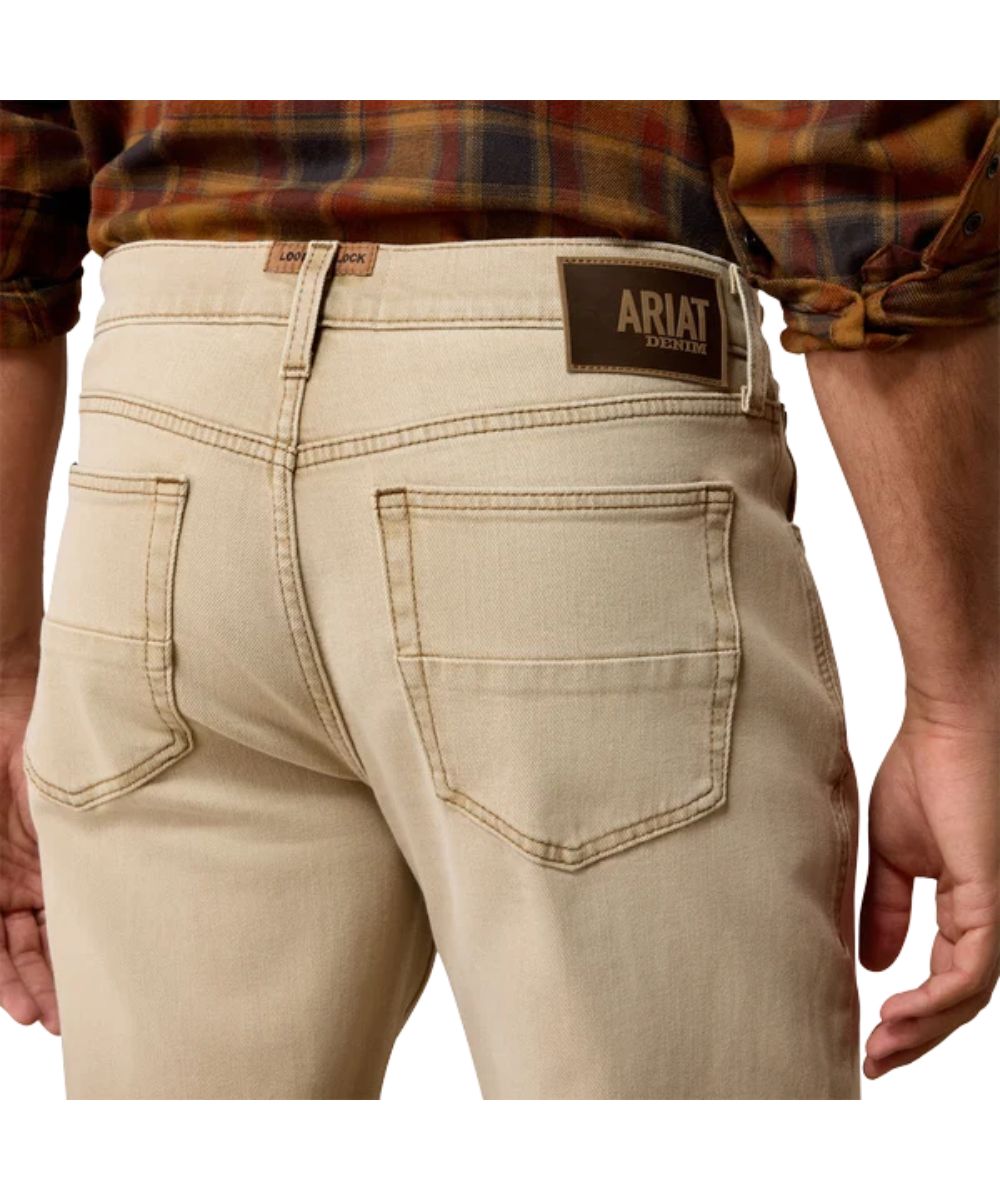 Close-up view of the back pockets featuring the horizontal seam stitching accents and the loop lock reinforced back belt loop