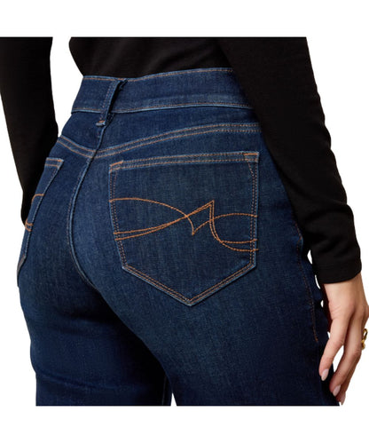 Close-up view of the contrast stitched back pocket