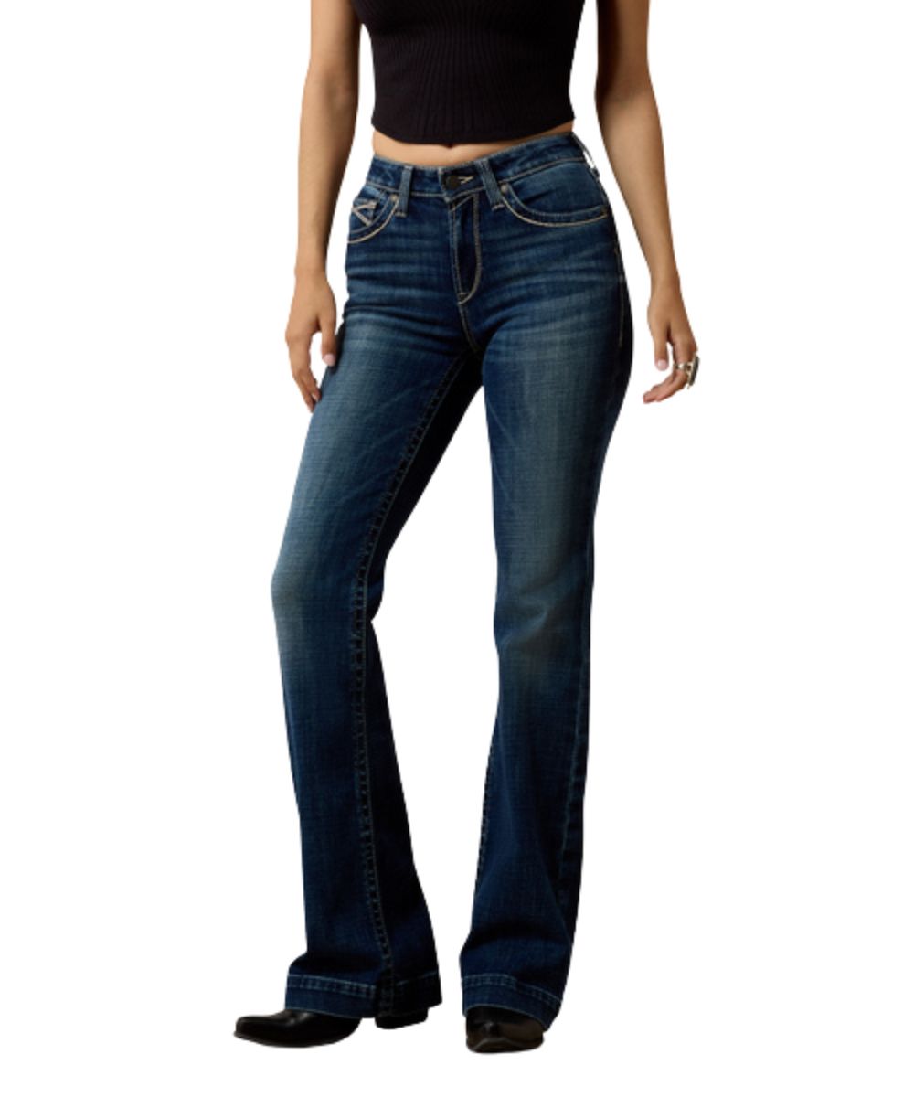 Front view of the women's high rise teresa decatur slim trouser jean featuring the medium wash
