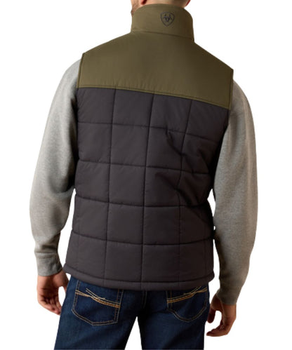 Back view of the men's color blocked design puffer vest featuring the lightweight insulation