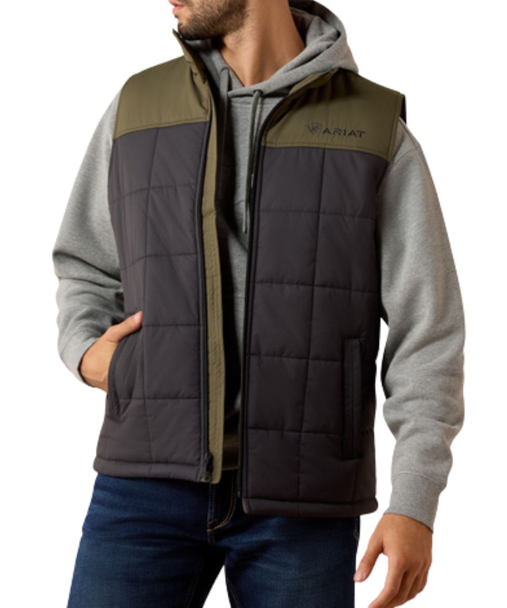 Front view of the men's phantom & grape leaf crius insulated vest