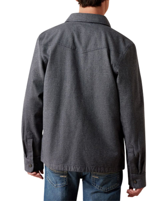 Back view of the men's inkwell shirt jacket featuring the single point western yokes and cotton construction